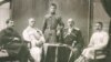 Представители абхазского дворянства. Слева направо: Георгий Шервашидзе-Чачба, Александр Шервашидзе-Чачба, Мелитон Эмухвари, Астамур Инал-ипа, стоит Александр Дзяпш-ипа