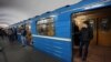 Armenia - A commuter train at a metro station in Yerevan, 4Dec2012.