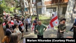 აქციის მონაწილეები დაბა კაზრეთში. 31 აგვისტო, 2025 წელი