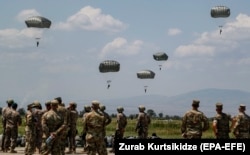 Georgian and U,S, servicemen take part in the Agile Spirit multinational military exercise at the Vaziani military base outside Tbilisi earlier this year.