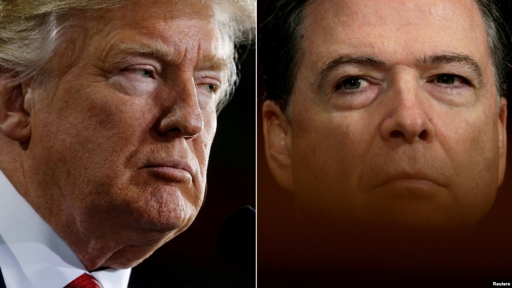 A combo photo shows U.S. President Donald Trump (left) and former FBI Director James Comey