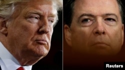 A combo photo shows U.S. President Donald Trump (left) and former FBI Director James Comey