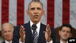 АҚШ президенті Барак Обама конгресс алдында жолдау оқып тұр. Вашингтон, 12 қаңтар 2016 жыл.