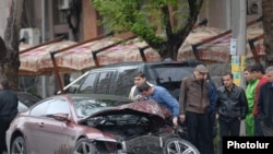 Armenia -- A car crashed in an accident in Yerevan.