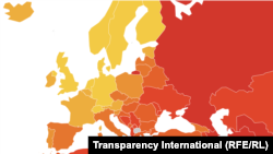 «Transparency International» уюмунун 2020-жылдагы картасы. 