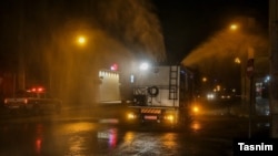 Streets of Ahwaz in southwest Iran being sprayed as a preventative measure against coronavirus. February 28, 2020