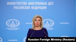 Russian Foreign Ministry spokeswoman Maria Zakharova attends a news briefing in Moscow, April 22, 2021