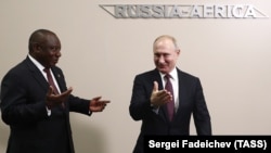 Сирил Рамапоса и Владимир Путин на Саммите Россия – Африка, Сочи, 23 октября 2019 года