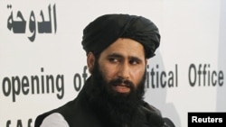 Могаммад Наїм під час відкриття представництва «Талібану» в Катарі, 18 червня 2013 року