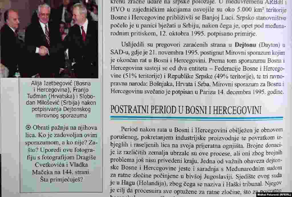 Istorijski udžbenik za 9. razred osnovne škole u Bosni i Hercegovini, izdavači NAM Tuzla i Vrijeme Zenica, autori Izet Sabotić i Mirza Čehajić - deo lekcije o ratnom i posleratnom periodu u Bosni i Hercegovini.