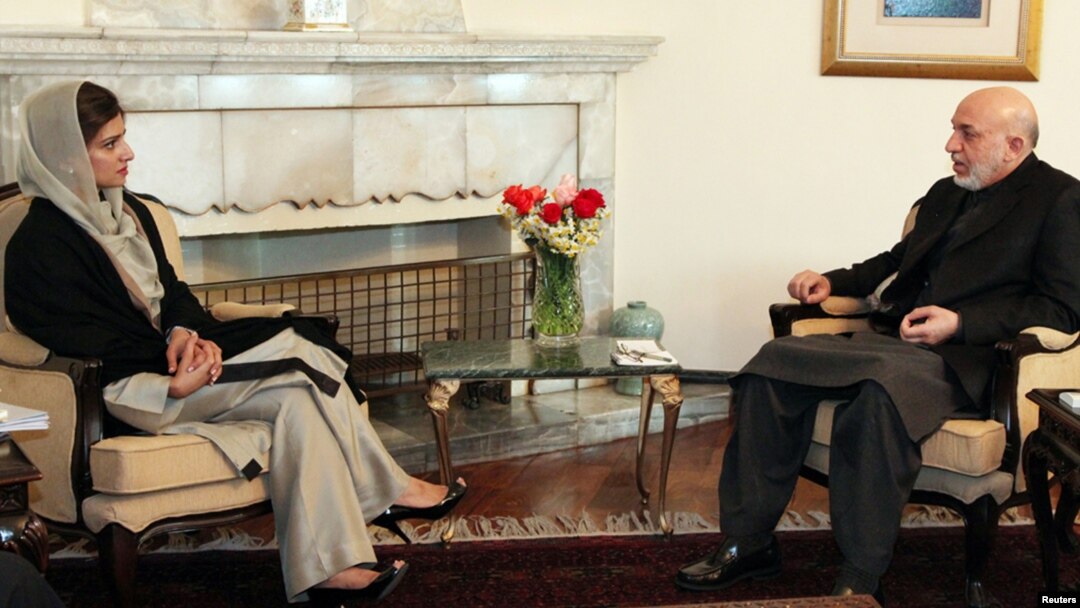 Afghan President Hamid Karzai meets with Pakistani Foreign Minister Hina Rabbani Khar in Kabul on February 1.