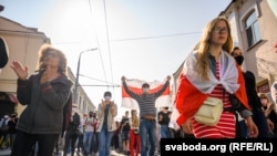 نمایی از تظاهرات روز یکشنبه در پایتخت بلاروس