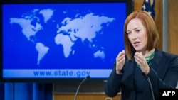 U.S. -- US State Department spokesperson Jen Psaki conducts her daily briefing for reporters at the State Department in Washington, June 16, 2014