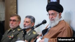 Iranian Supreme Leader Ali Khamenei speaking in a meeting with Iran's Army commanders on Wednesday, April 17, 2019.