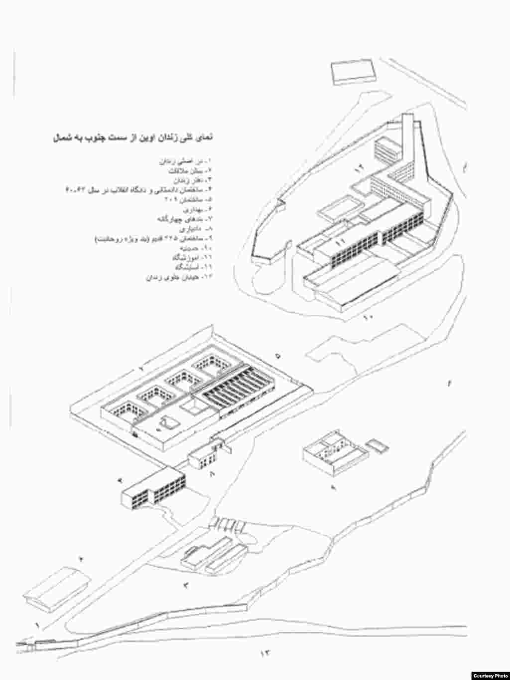 نمای کلی زندان اوین از سمت جنوب به شمال