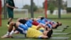 (FILES) Iran's players stretch during a training session at their base camp in Antalya on May 19, 2026.