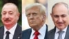Azerbaijani President Ilham Aliyev (left) US President Donald Trump, and Armenian Prime Minister Nikol Pashinian (combo photo)