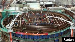 The fourth unit of the Tianwan Nuclear Power Plant is seen under construction after its groundbreaking ceremony in Lianyungang, Jiangsu Province, on September 27.