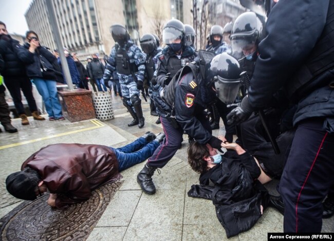 Задержания на акции в поддержку Алексея Навального. Москва, 23 января 2021 года