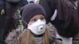 Serbia - protesters at a demonstration in Bor over pollution from a Chinese-owned mining and smelting company, Zijin - screen grab