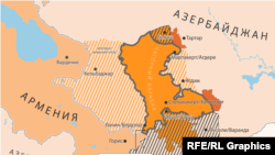 Армения менен Азербайжандын ортосундагы Тоолуу Карабак аймагынын картасы.
