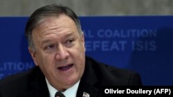 U.S. Secretary of State Mike Pompeo delivers remarks at the Global Coalition to Defeat ISIS Small Group Ministerial, at the State Department in Washington, November 14, 2019