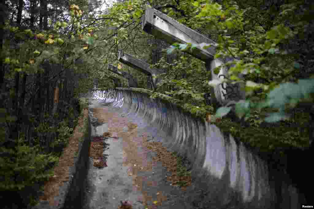 The disused bobsled track on Mount Trebevic, near Sarajevo