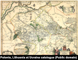 Генеральна карта України Гійома Левассера де Боплана 1648 року. Назва: Delineatio generalis Camporum Desertorum vulgo Ukraina: cum adjacentibus provinciis. Із колекції Томаша Нєводнічанського, що зберігається в Королівському замку у Варшаві