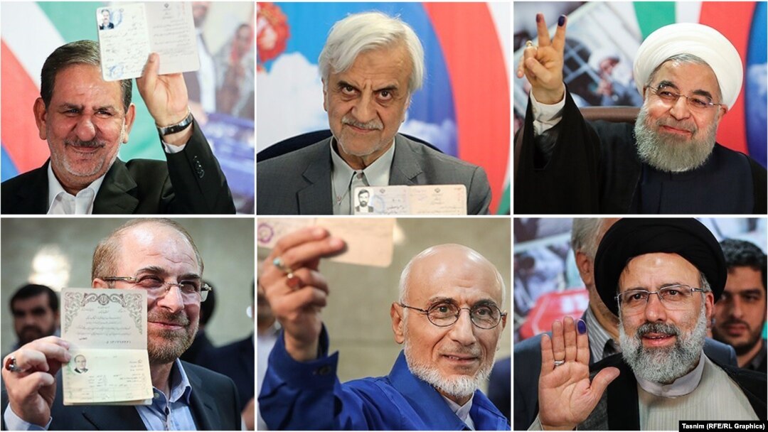 (Clockwise from top left): Eshaq Jahangiri, Mostafa Hashemitaba, Hassan Rohani, Ebrahim Raisi, Mostafa Mirsalim, and Mohammad Baqer Qalibaf