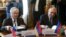 Russia -- Armenian Foreign Minister Edward Nalbandian (L) and his counterpart from Azerbaijan Elmar Mammadyarov sit together at a session of the Council of Foreign Ministers of the Commonwealth of Independent States (CIS) in Moscow, April 8, 2016
