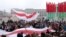 People take part in a rally protesting the upcoming Zapad 2017 war games in Minsk on September 8.