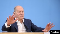 Olaf Scholz sajtótájékoztatója Berlinben 2024. július 24-én