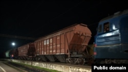 Armenia -- A train carrying Kazakh grain arrives at a station in Armenia after transiting through Azerbaijan, November 8, 2025.