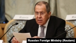 Russian Foreign Minister Sergei Lavrov speaks during an Afghan peace conference in Moscow in 2021.