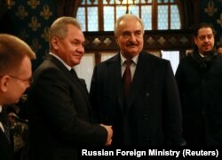 Халифа Хафтар в гостях у министра обороны России Сергея Шойгу. Москва, 13 января 2020 года