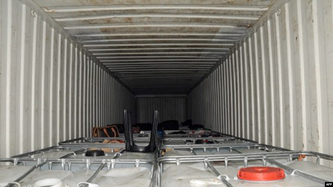 The shipping container where 35 people, including a dead Afghan Sikh, were found at Tilbury Docks, east of London on August 21. 