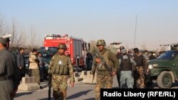 Afghan security forces at the scene of a deadly suicide attack in Kabul on February 27. 