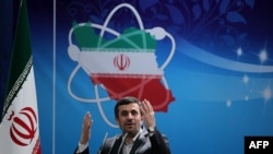 Iranian President Mahmud Ahmadinejad delivers a speech to the country's Atomic Energy Organization during a ceremony to mark National Nuclear Day in Tehran in April.