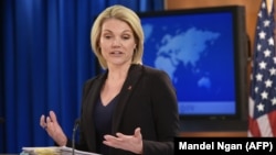 U.S. -- U.S. State Department Spokesperson Heather Nauert speaks during a briefing at the State Department in Washington, November 30, 2017