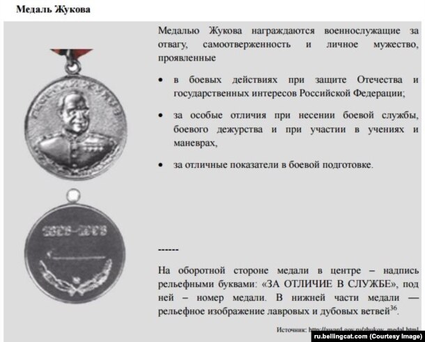 Опис Медалі Жукова - ілюстрація з розслідування Bellingcat