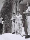 Iranian diplomat Reza Saffinia salutes Israeli soldiers as he enters the residence of Israel’s first president, Chaim Weizmann, near Tel-Aviv in 1950.<br><br>In 1950, Iran broke with its Arab neighbors by informally recognizing the fledgling Jewish state.<br><br>
