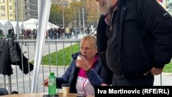 Дијана Хрка, мајка на еден од 16-те жртви на 1 ноември 2024 година во Нови Сад, штрајкува со глад, Белград, Србија, 3 ноември 2025 година.