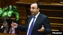 Armenia -- Hrair Tovmasian, the newly elected chairman of the Constitutional Court, speaks in the Armenian parliament, Yerevan, March 21, 2018.