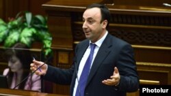 Armenia -- Hrair Tovmasian, the newly elected chairman of the Constitutional Court, speaks in the parliament, Yerevan, March 21, 2018.