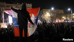 Demonstrators in Belgrade on March 17 said they opposed the plan because they view it as recognition of Kosovo independence. 