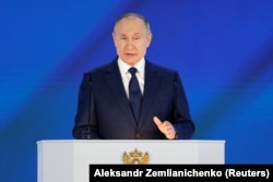 Ресей президенті Владимир Путин жолдау жолдап тұр. Мәскеу, 21 сәуір 2021 жыл.