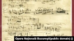 Manuscrisul Enescu expus în foaierul Operei Naționale în 2013.