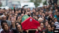 Mourners carry the coffin of a victim who died in one of several explosions, which killed 97 people in the Turkish capital, Ankara, on October 10.