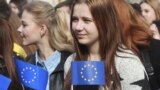 Ukraine - Ukrainian students during performance named “Ukraine and Europe are strong together!” in downtown Kyiv, Ukraine, 05 April 2016