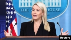 White House Press Secretary Karoline Leavitt holds a briefing at the White House in Washington.